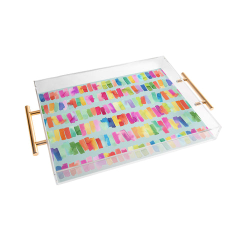 Ninola Design Brushstrokes Colorful Stripes Blue Acrylic Tray