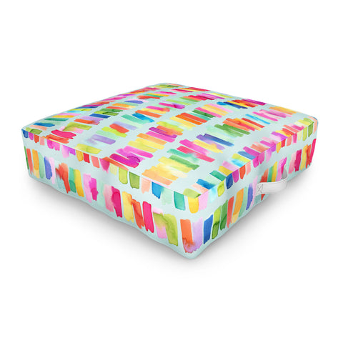 Ninola Design Brushstrokes Colorful Stripes Blue Outdoor Floor Cushion