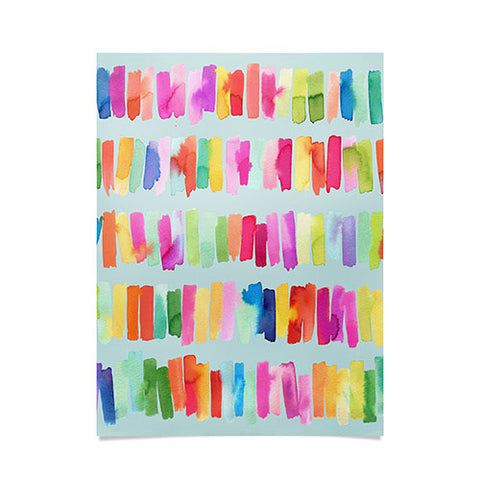 Ninola Design Brushstrokes Colorful Stripes Blue Poster
