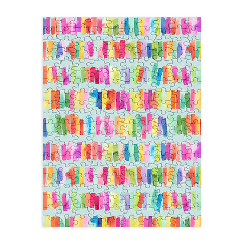Ninola Design Brushstrokes Colorful Stripes Blue Puzzle
