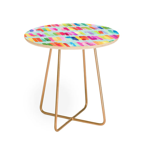 Ninola Design Brushstrokes Colorful Stripes Blue Round Side Table