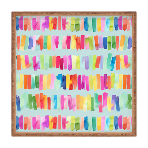 Ninola Design Brushstrokes Colorful Stripes Blue Square Tray