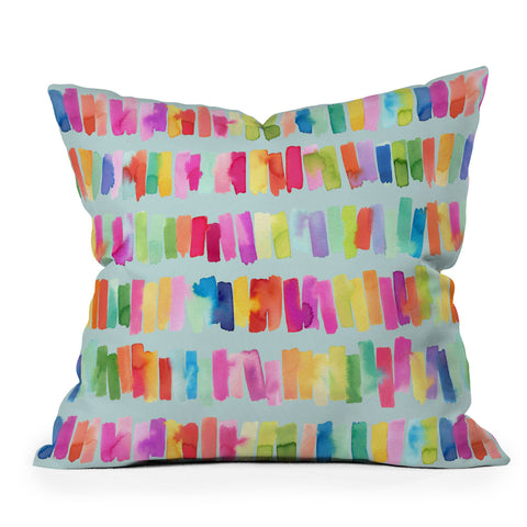 Ninola Design Brushstrokes Colorful Stripes Blue Throw Pillow