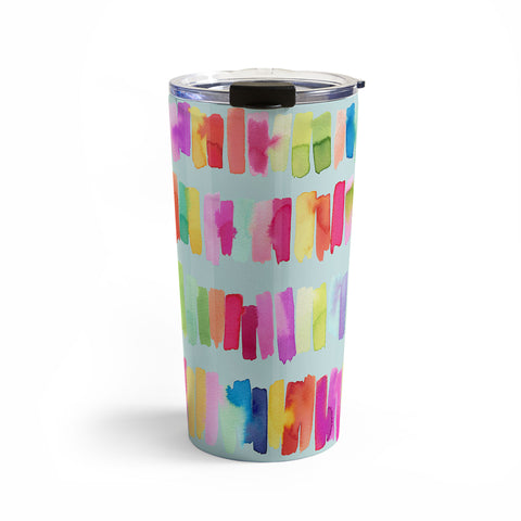 Ninola Design Brushstrokes Colorful Stripes Blue Travel Mug