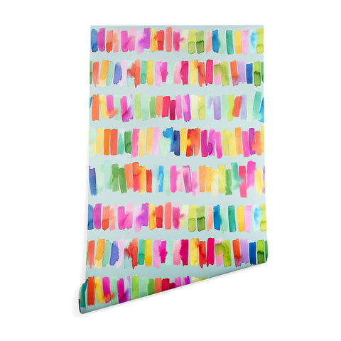 Ninola Design Brushstrokes Colorful Stripes Blue Wallpaper