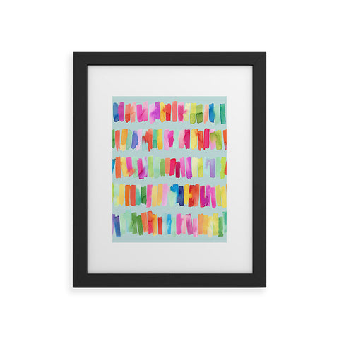 Ninola Design Brushstrokes Colorful Stripes Blue Framed Art Print