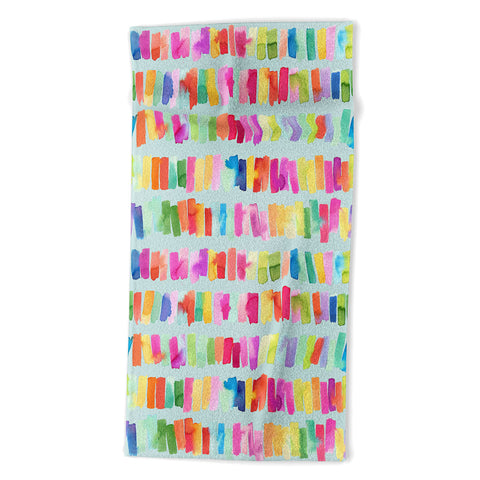 Ninola Design Brushstrokes Colorful Stripes Blue Beach Towel