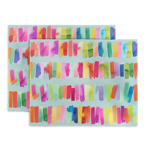 Ninola Design Brushstrokes Colorful Stripes Blue Placemat