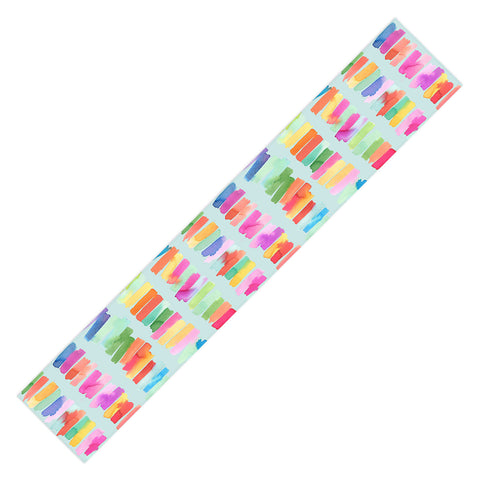 Ninola Design Brushstrokes Colorful Stripes Blue Table Runner