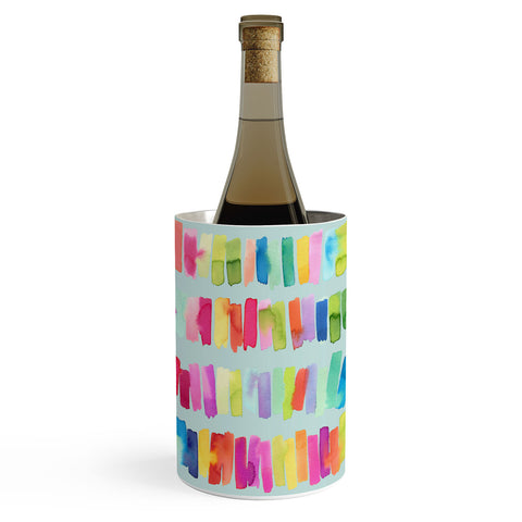 Ninola Design Brushstrokes Colorful Stripes Blue Wine Chiller
