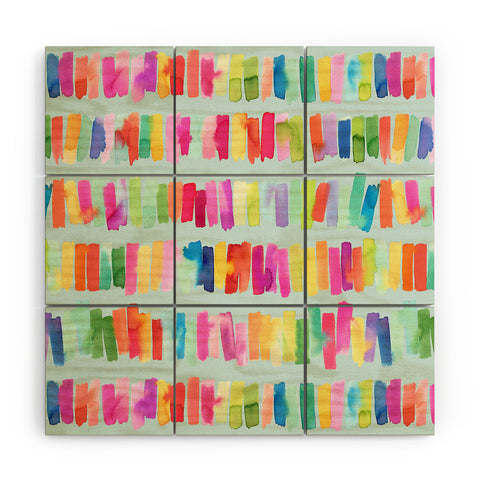 Ninola Design Brushstrokes Colorful Stripes Blue Wood Wall Mural