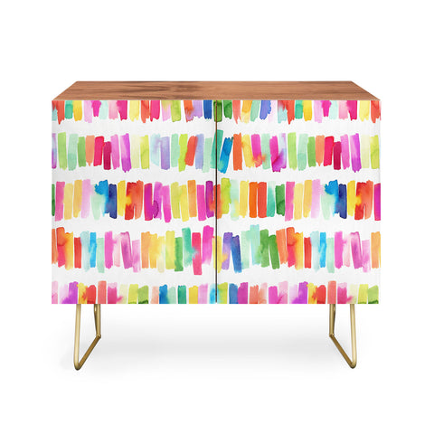Ninola Design Brushstrokes Colorful Stripes Credenza