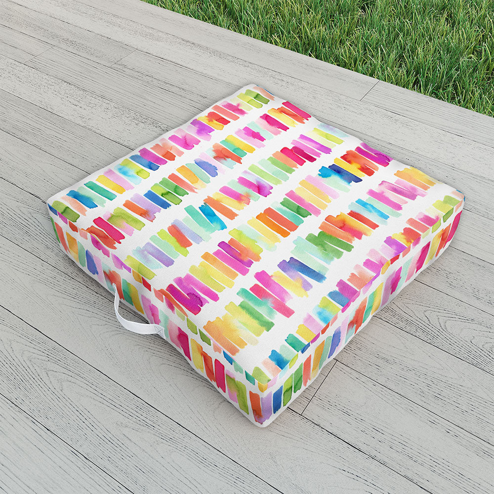 Brushstrokes Colorful Stripes Outdoor Floor Cushion Ninola Design