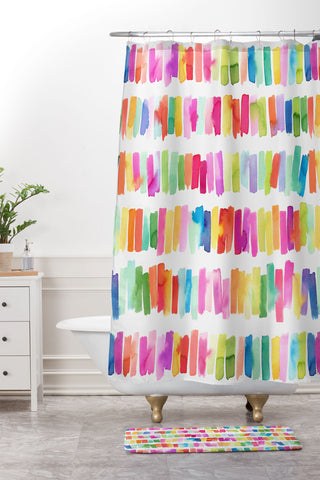 Ninola Design Brushstrokes Colorful Stripes Shower Curtain And Mat