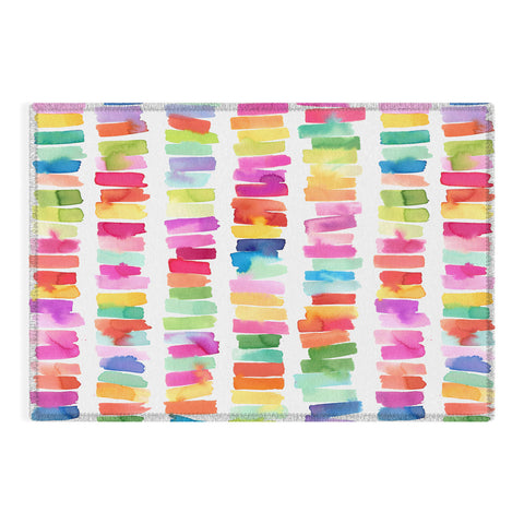 Ninola Design Brushstrokes Colorful Stripes Outdoor Rug