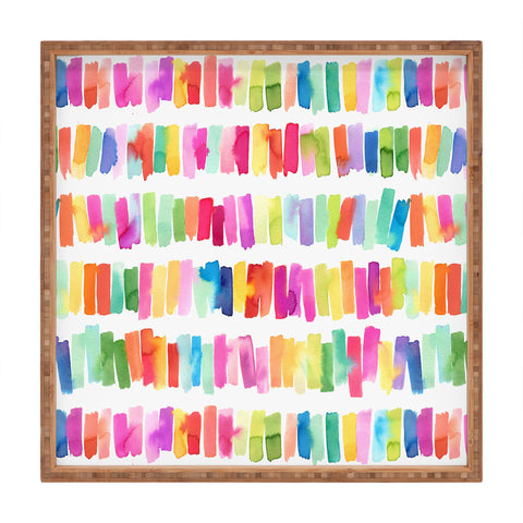 Ninola Design Brushstrokes Colorful Stripes Square Tray