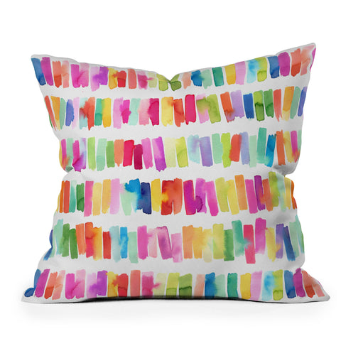 Ninola Design Brushstrokes Colorful Stripes Outdoor Throw Pillow