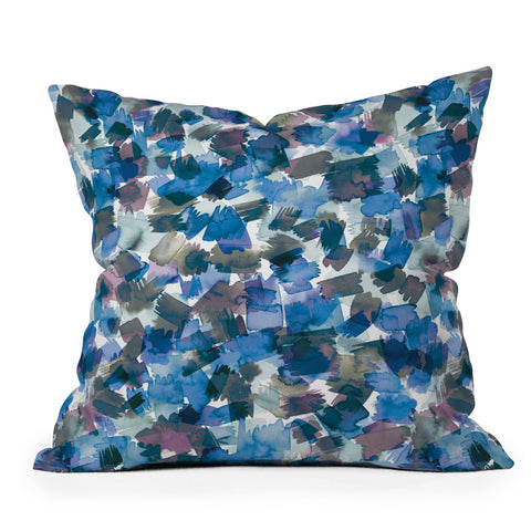 Ninola Design Brushstrokes Rainy Blue Outdoor Throw Pillow