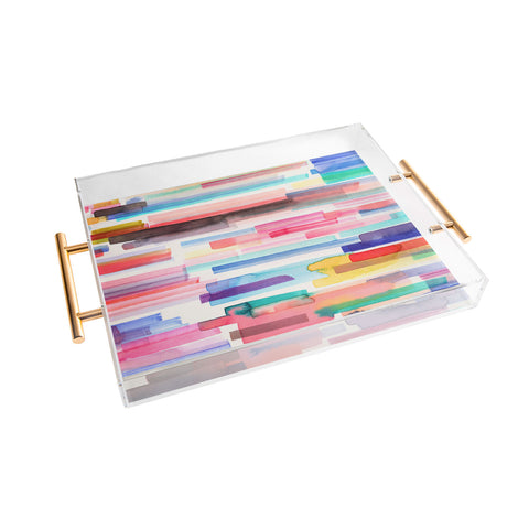 Ninola Design Brushstrokes Stripes Abstract Watercolor Acrylic Tray