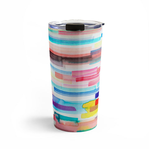 Ninola Design Brushstrokes Stripes Abstract Watercolor Travel Mug