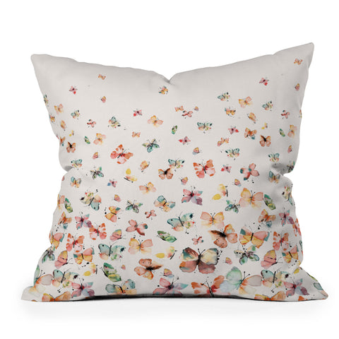 Ninola Design Butterflies watercolor gradation countryside Outdoor Throw Pillow