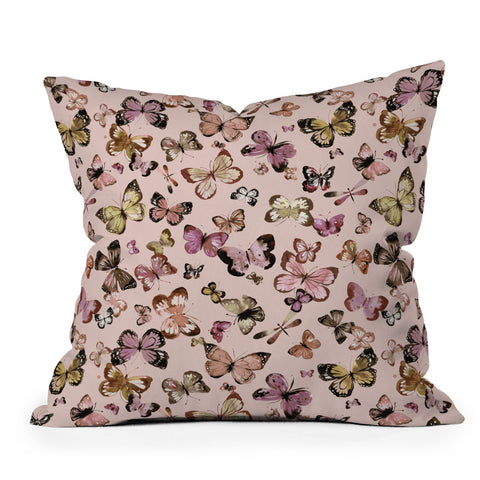 Ninola Design Butterflies wings Gold pink Outdoor Throw Pillow