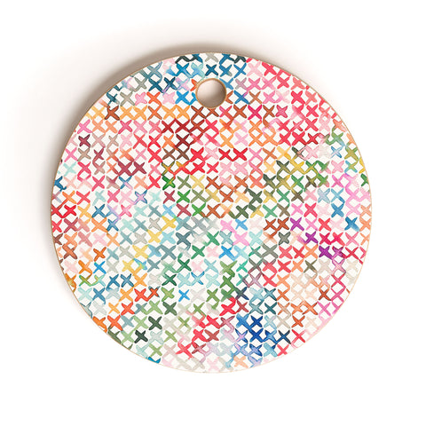 Ninola Design Charming Nostalgia Crosstitch Multicolored Cutting Board Round