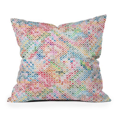 Ninola Design Charming Nostalgia Crosstitch Multicolored Outdoor Throw Pillow