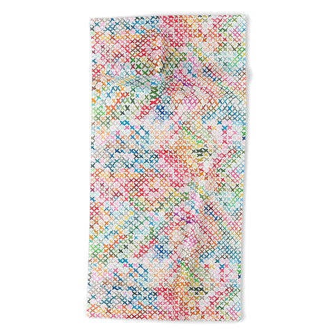 Ninola Design Charming Nostalgia Crosstitch Multicolored Beach Towel