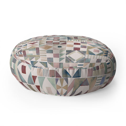 Ninola Design Charming Nostalgia Geometric Tiles Floor Pillow Round