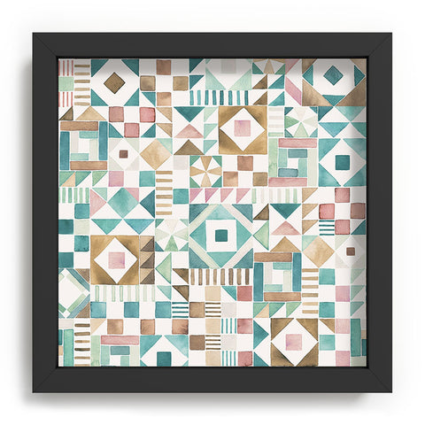 Ninola Design Charming Nostalgia Geometric Tiles Patchwork Aqua Pink Gold Recessed Framing Square