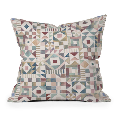 Ninola Design Charming Nostalgia Geometric Tiles Outdoor Throw Pillow