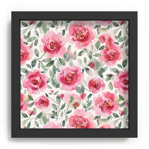 Ninola Design Charming Nostalgia Soft Romantic Roses Watercolor Red Green Recessed Framing Square