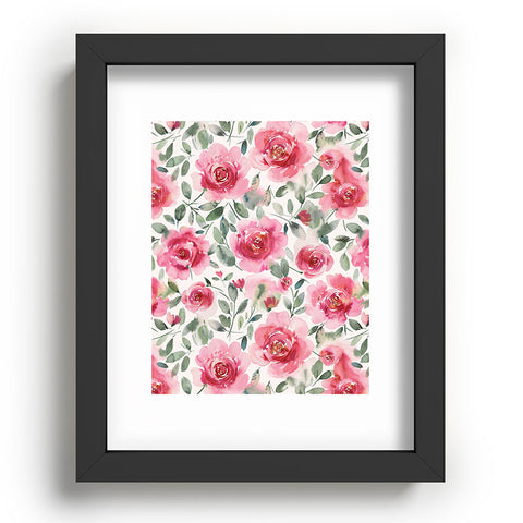 Ninola Design Charming Nostalgia Soft Romantic Roses Watercolor Red Green Recessed Framing Rectangle