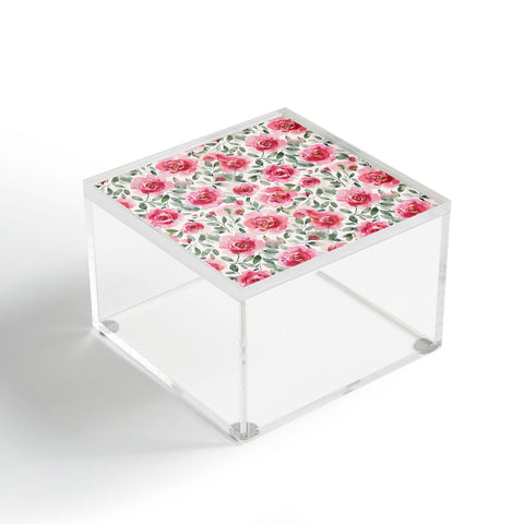 Ninola Design Charming Nostalgia Soft Romantic Roses Watercolor Red Green Acrylic Box