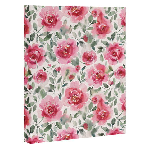 Ninola Design Charming Nostalgia Soft Romantic Roses Watercolor Red Green Art Canvas