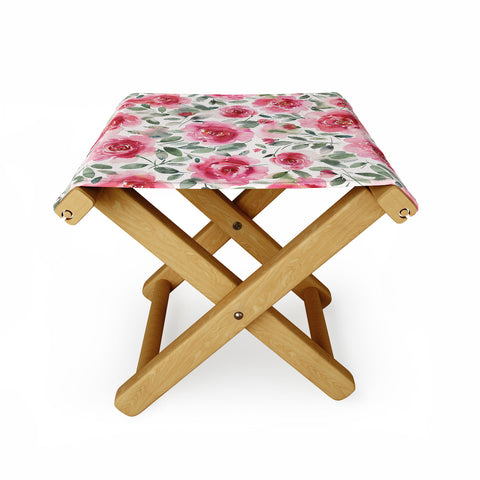 Ninola Design Charming Nostalgia Soft Romantic Roses Watercolor Red Green Folding Stool