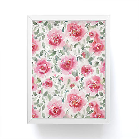 Ninola Design Charming Nostalgia Soft Romantic Roses Watercolor Red Green Framed Mini Art Print