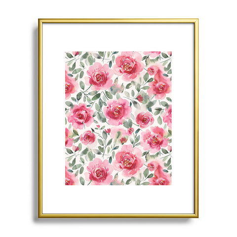 Ninola Design Charming Nostalgia Soft Romantic Roses Watercolor Red Green Metal Framed Art Print