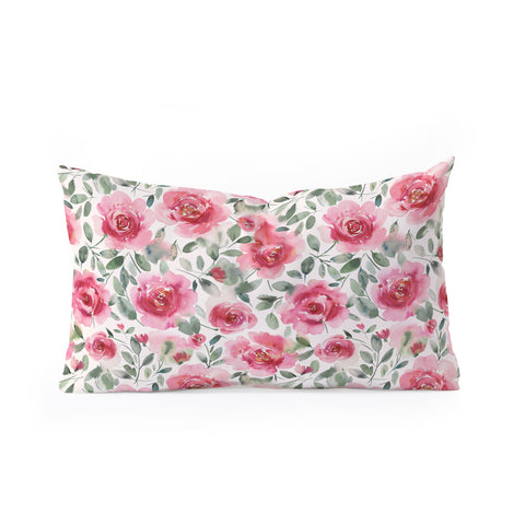 Ninola Design Charming Nostalgia Soft Romantic Roses Watercolor Red Green Oblong Throw Pillow
