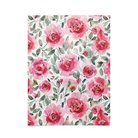 Ninola Design Charming Nostalgia Soft Romantic Roses Watercolor Red Green Poster