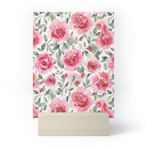 Ninola Design Charming Nostalgia Soft Romantic Roses Watercolor Red Green Mini Art Print