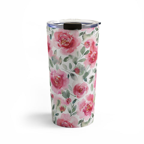 Ninola Design Charming Nostalgia Soft Romantic Roses Watercolor Red Green Travel Mug