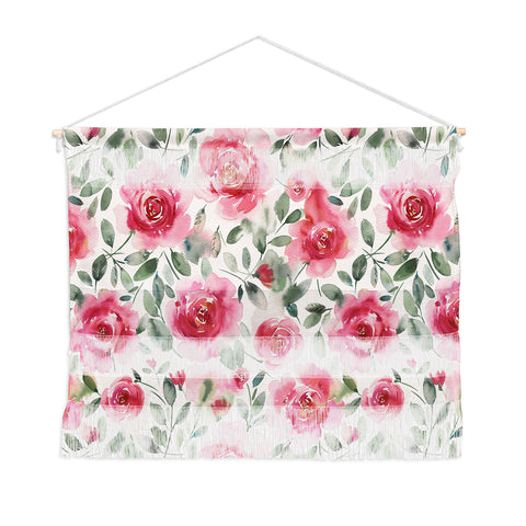 Ninola Design Charming Nostalgia Soft Romantic Roses Watercolor Red Green Wall Hanging Landscape