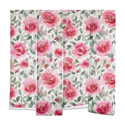 Ninola Design Charming Nostalgia Soft Romantic Roses Watercolor Red Green Wall Mural