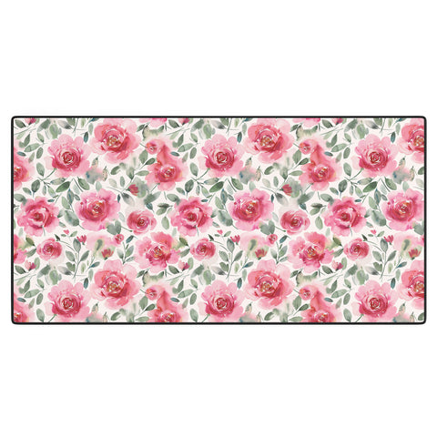 Ninola Design Charming Nostalgia Soft Romantic Roses Watercolor Red Green Desk Mat