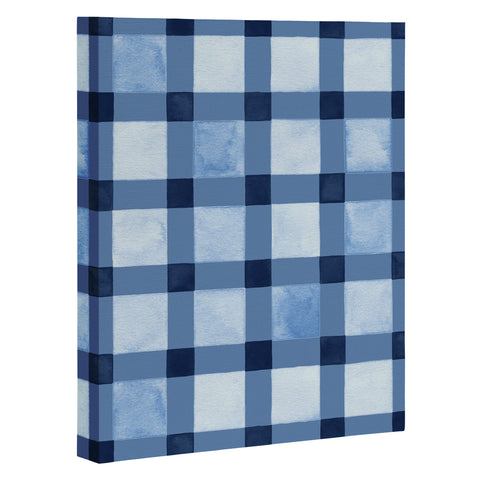 Ninola Design Checker Mosaic Navy Blue Art Canvas