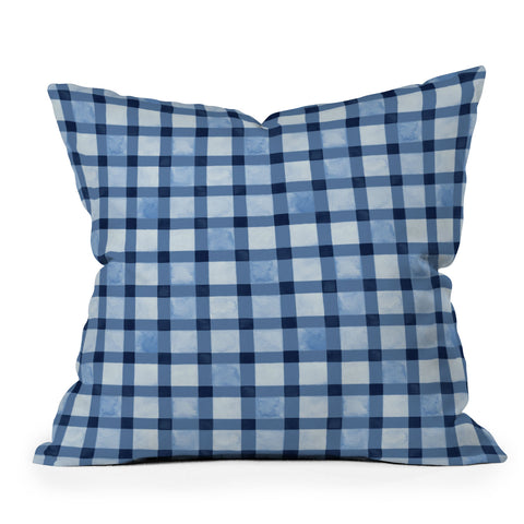 Ninola Design Checker Mosaic Navy Blue Outdoor Throw Pillow