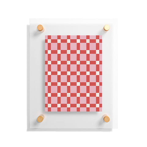 Ninola Design Checker Mosaic Pink Red Floating Acrylic Print