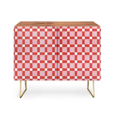 Ninola Design Checker Mosaic Pink Red Credenza